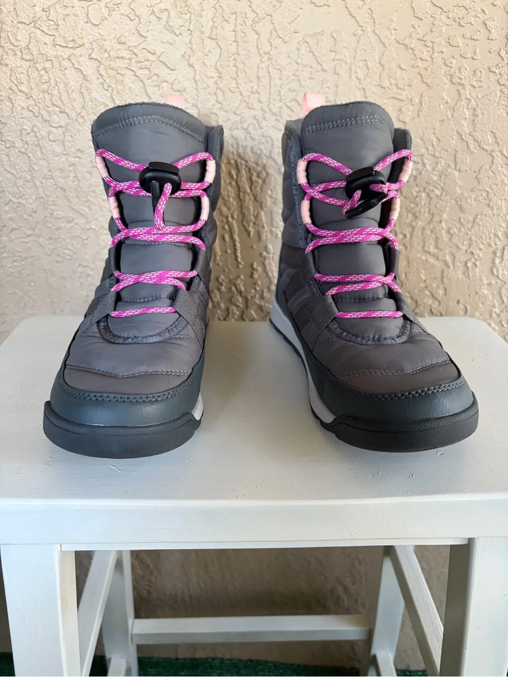 Sorel Kids Gray and Pink Toggle Lace Snow Boots
